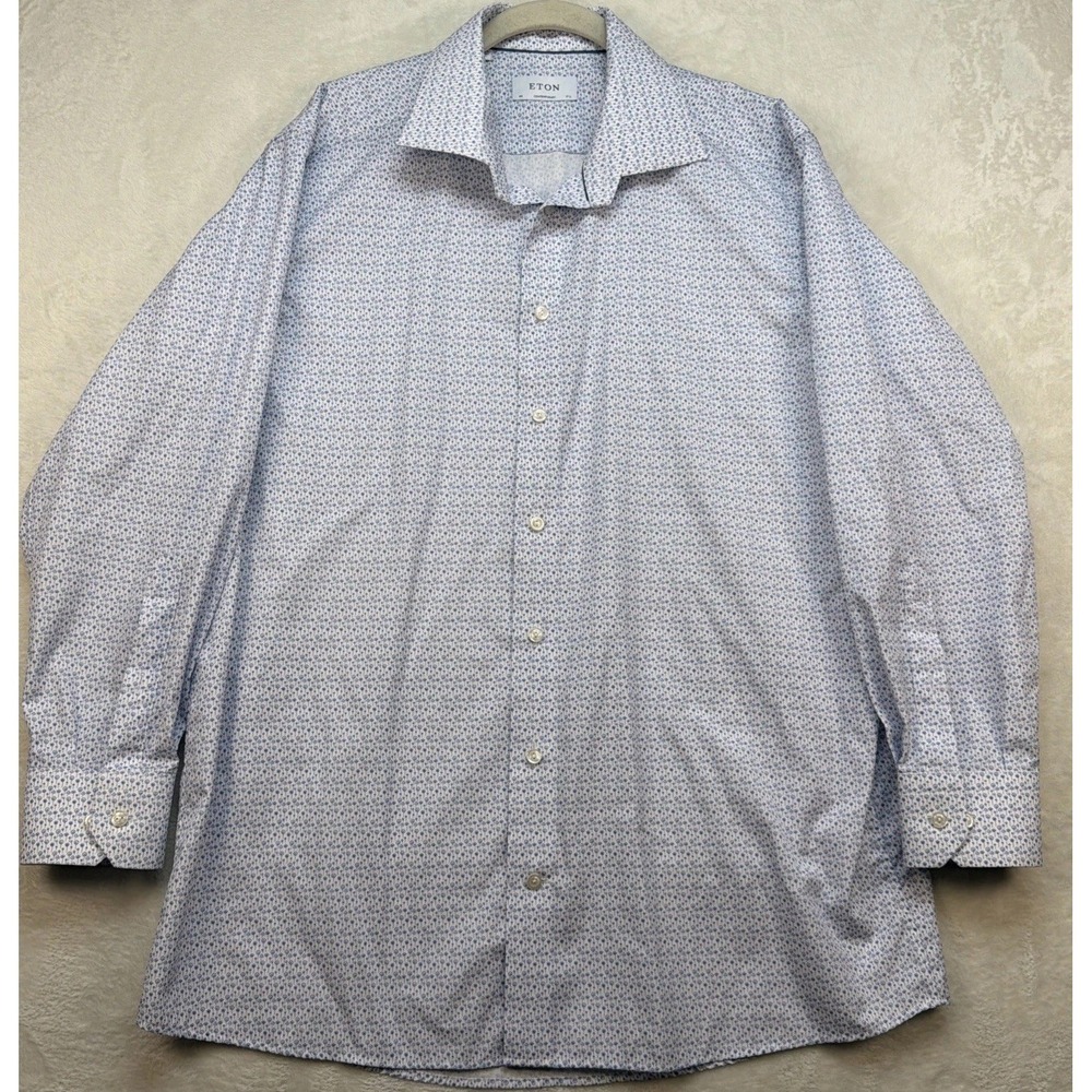 Eton Dress Shirt Mens 17.5 Contemporary Fit Floral Spread Collar Barrel Cuff